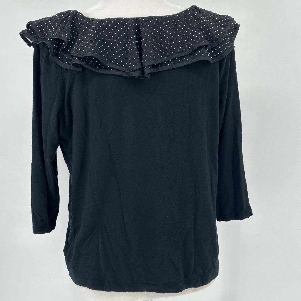 Lauren Ralph Lauren Black Polka Dot Ruffle Rosette 3/4 Sleeve Top Size 1X - Picture 5 of 7